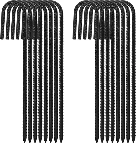ERYTLLY Estacas de barra de refuerzo de 12 pulgadas, gancho en J, estacas de metal galvanizado resistentes para barril de tierra, juego de