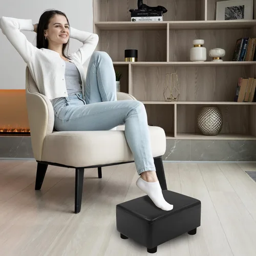Miniatura 4 de CAROLMADE Taburete Pequeño Otomana Reposapiés con Patas Bajo el Escritorio Reposapiés para Sala de Estar, Dormitorio y Oficina, Negro