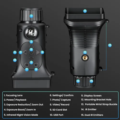 Miniatura 6 de VXF Monocular de visión nocturna, alcance de visión nocturna 4K para 100% oscuridad con batería recargable de 3000 mAh, tarjeta SD de 3+32 GB