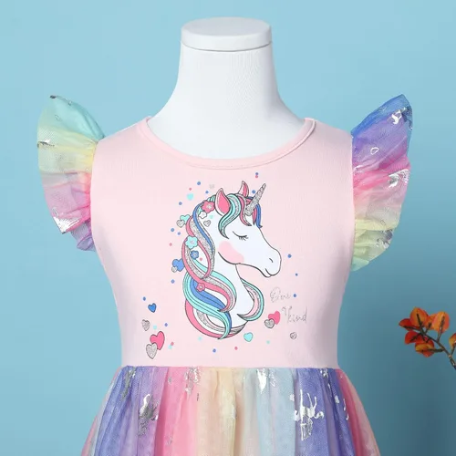 Miniatura 5 de Akyzic Vestido de tul para niños pequeños, disfraz de unicornio para cumpleaños, fiesta de princesa, falda tutú casual de verano para niñas