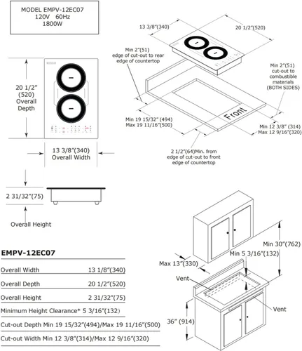 Miniatura 6 de Empava Placa de cocción de inducción doble/dual, 2 quemadores, parte superior de vidrio plano a prueba de roturas, Bridge-SYNC, 3 modos