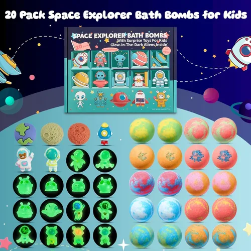 Miniatura 3 de Paquete de 20 bombas de baño Galaxy para niños con juguetes Space Explorer, bombas de baño para niños Cosmic Adventure con astronautas, cohetes