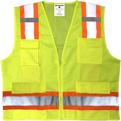 Chaleco de topógrafo de alta visibilidad de alta calidad, parte trasera de malla frontal sólida, paquete de 10, Amarillo
