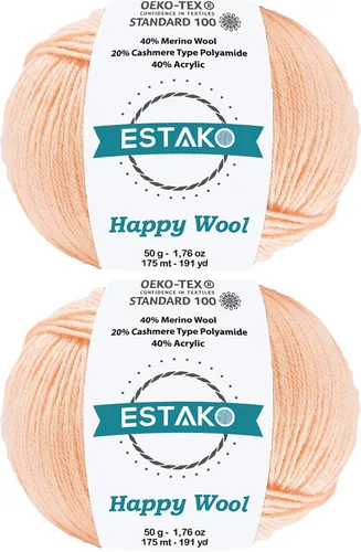 Miniatura 56 de Estako Happy Wool (paquete de 2 madejas) 40% lana merino 20% cachemira tipo poliamida 40% acrílico peso fingering hilo suave para tejer y crochet