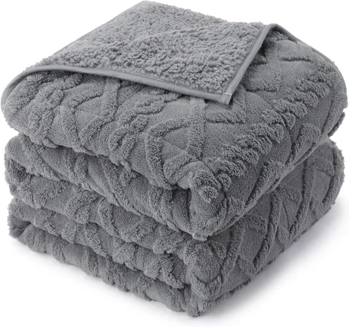 Miniatura 18 de Manta con peso de 15 libras, tamaño twin, manta con peso de sherpa a cuadros 3D de jacquard suave y elegante para adultos, manta de cama acogedora