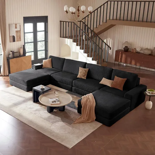 Miniatura 16 de Sofá seccional modular, 120.47" Sofá seccional moderno en forma de nube con chaise en L, cómodo sofá mullido de corduroy con asiento profundo, sofás