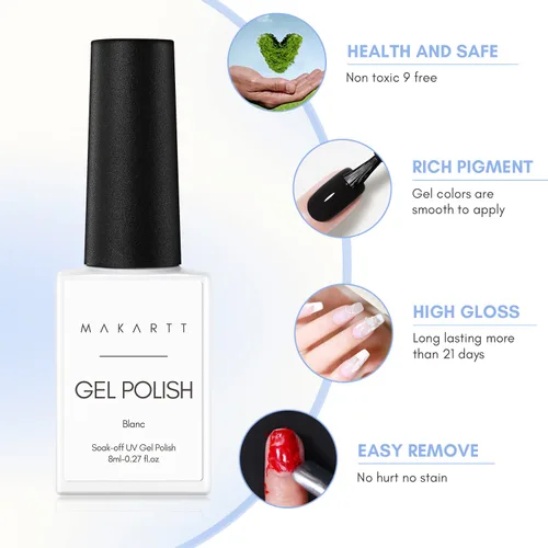 Miniatura 6 de Makartt Juego de esmaltes de uñas de gel con purpurina navideña - 2 piezas de 15ml (0.51 onzas líquidas), gel brillante, removible con UV