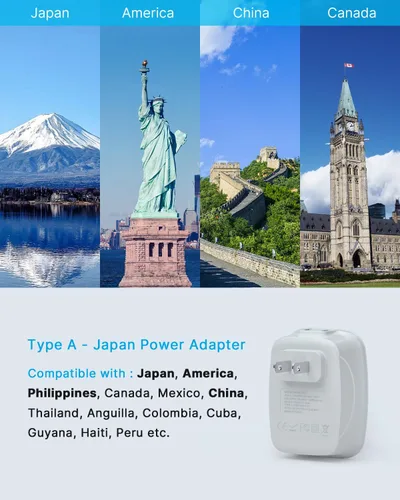 Miniatura 2 de Adaptador de enchufe de EE. UU. a Japón, adaptador de corriente de viaje VINTAR Japón con 2 salidas de CA, 3 puertos USB y 1 USB C, adaptador