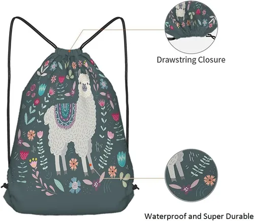 Miniatura 5 de Beabes Bolsas con cordón de llama, mochila y bolsa de gimnasio con cordón, Multi-a178, Mochilas de viaje