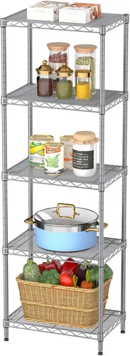 Miniatura 34 de SINGAYE Estante de almacenamiento ajustable de 6 niveles, estantería de alambre, estantes de metal, organizadores de pie para armario, baño, Negro