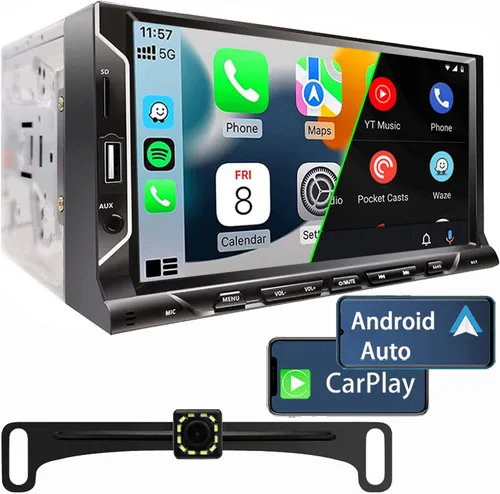 Soporte estéreo de coche de doble DIN de 7 pulgadas Apple CarPlay Android Auto Mirror Link Monitor de pantalla táctil capacitiva Radio de juego de