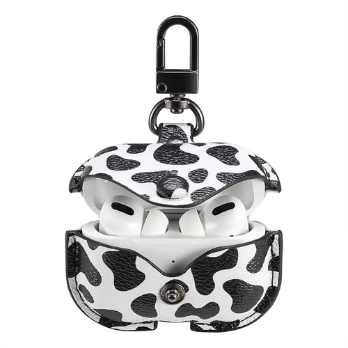 Bonita funda de cuero para Airpods Pro, funda protectora de piel auténtica suave con llavero, a prueba de golpes, funda de carga inalámbrica para