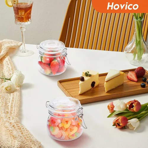 Miniatura 4 de Hovico Tarros de vidrio de 17 onzas con tapas herméticas y junta de goma a prueba de fugas, tarros Mason de boca ancha con tapas con bisagras