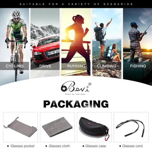 Miniatura 7 de Bevi Lentes de sol deportivos polarizados TR90, marco duradero y ultraligero para hombres y mujeres, béisbol, correr, ciclismo, golf Espejo de cielo