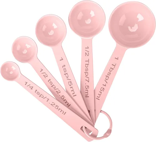 Juego de 5 cucharas medidoras de acero inoxidable, tazas medidoras de metal y cucharas para líquidos, alimentos, cocina, hornear (rosa)