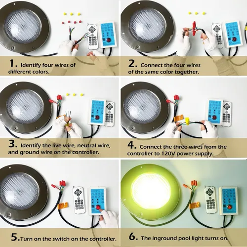 Miniatura 8 de Luces de piscina para piscina enterrada, 54 W, 10 pulgadas, luz LED grande multicolor para piscinas enterradas con cable de 50 pies para nicho