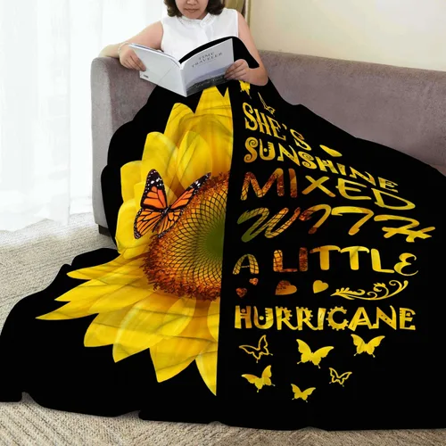 Miniatura 5 de Manta de girasol para mujer, regalo de cumpleaños para amigos, manta amarilla mariposa de 60 x 80 pulgadas, decoración Girasol: ella es el sol