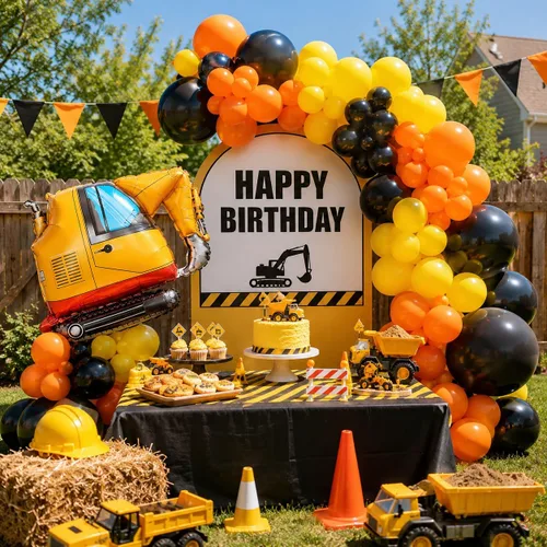 Miniatura 7 de Kit de guirnalda de globos de fiesta de construcción, suministros de fiesta de cumpleaños de construcción, guirnalda de globos naranja, negro