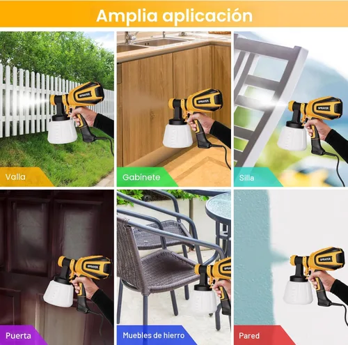 Miniatura 7 de VONFORN Pulverizador de pintura, pistola de pulverización HVLP de 700 W con juntas de limpieza y soplado, 4 boquillas y 3 patrones, fácil de Amarillo