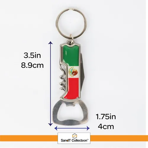 Miniatura 5 de Llavero multifuncional para abridor de botellas, llavero con sacacorchos, bandera de México, juego de 3 (sin nombre)