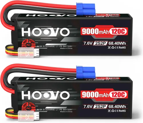 HOOVO Batería Lipo 2S 7.6 V 9000 mAh 120C Batería RC Estuche rígido de alto voltaje EC5 Plug Compatible para coches RC Barcos, Camiones, Buggies