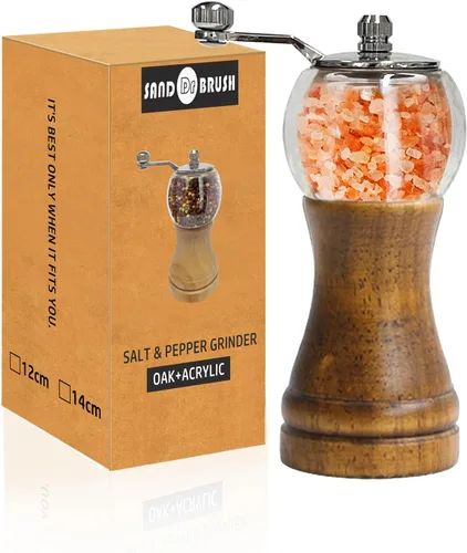 Miniatura 9 de Juego de molinillo de sal y pimienta, molinillo de pimienta de madera de acacia con grosor ajustable, molinillo de hoja de cerámica recargable