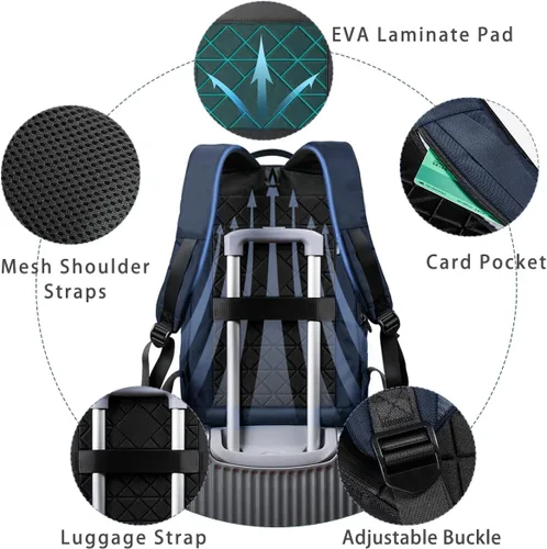 Miniatura 6 de Mochila hk para Hombre de Negocios, Mochila Delgada con Cargador USB, Mochila para Computadora, Ligera, Antirrobo, para Viaje, Negro, 15,6 pulg.