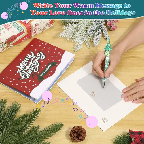 Miniatura 5 de Caffox Tarjeta de Navidad con luces y música, tarjeta de felicitación musical de árbol de Navidad desplegable con sobre, tarjetas divertidas