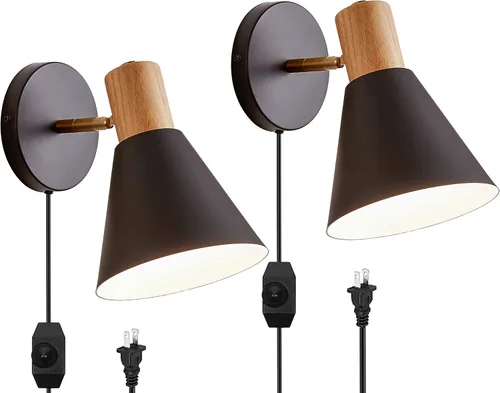 Miniatura 12 de ClanKin Apliques de pared con interruptor de perilla, lámpara de pared ajustable negra para dormitorio industrial, iluminación de fregadero de baño