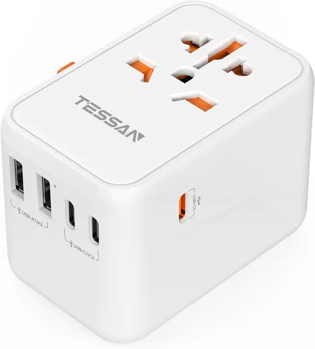 Miniatura 12 de TESSAN Adaptador de viaje universal de 28 W, adaptador de corriente internacional con 3 puertos de carga USB C 2 USB A, adaptador de enchufe mundial