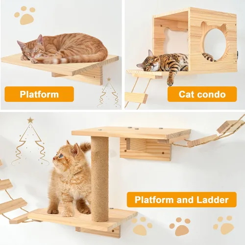 Miniatura 6 de PETKABOO - Muebles de pared para gatos, muebles de pared de pino para gatos, estantes de escalada con escalador, condominio, poste rascador