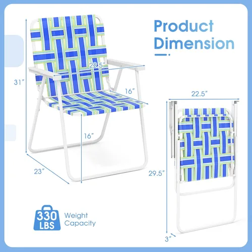 Miniatura 3 de Giantex Juego de 2 sillas de playa para adultos, silla de camping con estructura de acero, sillas plegables ligeras para directores para exteriores
