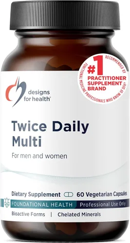 Designs for Health Multivitamínico metilado para mujeres y hombres – Suplemento multimineral dos veces al día y multivitamínico sin hierro + B12