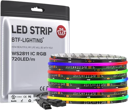 BTF-LIGHTING WS2811 Smart IC RGB FCOB COB Tira LED COB, certificación UL, 720LEDs/m, luz uniforme de persecución de color de alta densidad, DC24V