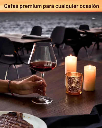 Miniatura 6 de JBHO Juego de 4 copas de vino Burgundy de cristal estilo italiano de 21 onzas sopladas a mano - Cristal transparente premium sin plomo - Caja