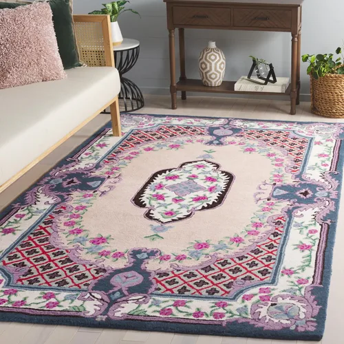 Miniatura 25 de SAFAVIEH Bellagio Collection - Alfombra decorativa de 2 x 3 pies, azul y rosa, hecha a mano de lana de medallón, ideal para zonas de alto tráfico