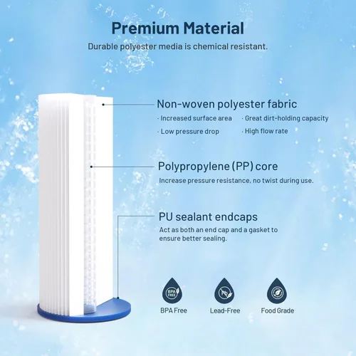 Miniatura 3 de Cartuchos de repuesto de filtro de agua de 2 etapas de 10 x 4.5 pulgadas para toda la casa, sedimento plisado de 20 micras y filtros de agua