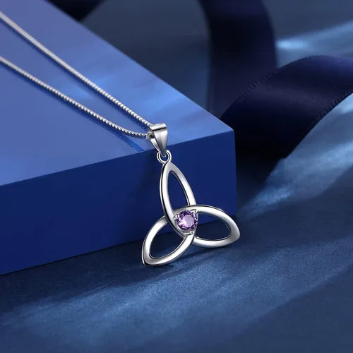 Miniatura 2 de JIANGXIN Irish Celtic Triquetra Knot Birthstone 925 Sterling Silver Pendant Necklace for Women Rhodium Plated Healthcare Fine Jewelry