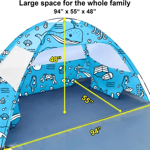 Miniatura 2 de Ocean World - Tienda de campaña de playa para 3 a 4 personas para familias y bebés, artículos esenciales de playa geniales para sombra, protección