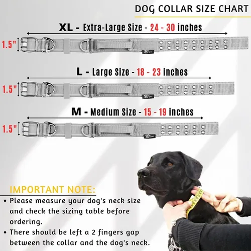 Miniatura 2 de ADITYNA Collar de perro resistente para perros grandes, collar gris reflectante con asa para entrenar y caminar, ancho, grueso, táctico, acolchado