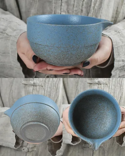 Miniatura 7 de Artcome Juego de té Matcha de alta calidad, cuenco de cerámica hecho a mano de 17 onzas con esmalte reactivo azul, batidor de bambú, cuchara