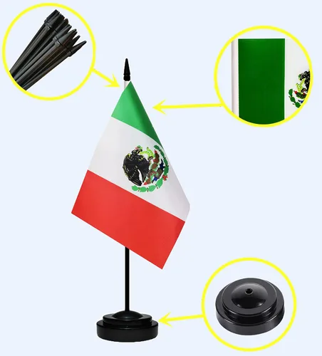 Miniatura 3 de Banderas de México - Juego de banderas mexicanas de escritorio, pequeña bandera de mesa de México con poste negro de 13 pulgadas, base negra y parte