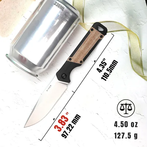 Miniatura 6 de Kizer Militaw Cuchillo de hoja fija con funda, cuchillo de campamento Nitro V Blade con mango G10 y Micarta, cuchillos EDC de hoja fija para hombres