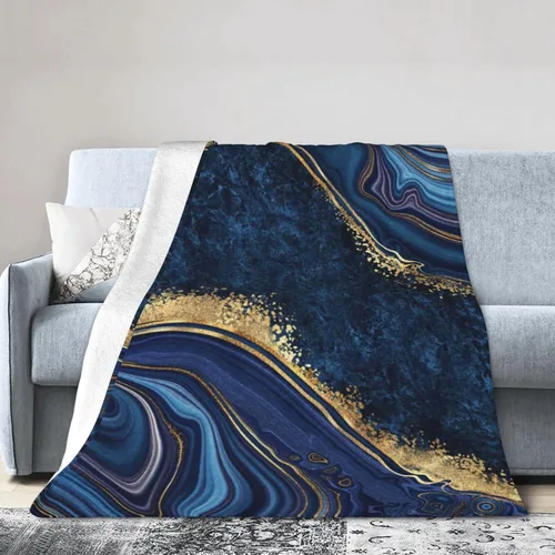 Miniatura 9 de Perinsto Manta de mármol pintado azul ultra suave y cálida para todas las estaciones, manta decorativa de forro polar para cama, silla, automóvil