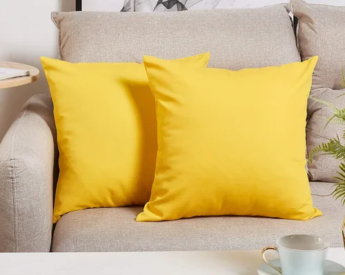 Miniatura 2 de TangDepot - Fundas de almohada decorativas hechas a mano, 100% lona de algodón sólida / fundas de almohada, (40x40 cm, Amarillo)