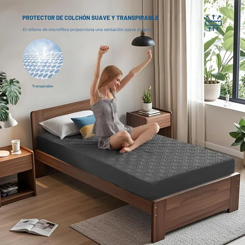 Miniatura 3 de BEDLORE Protector de colchón impermeable, protector de colchón de tamaño individual con bolsillo profundo de 6 a 15 pulgadas de profundidad, suave