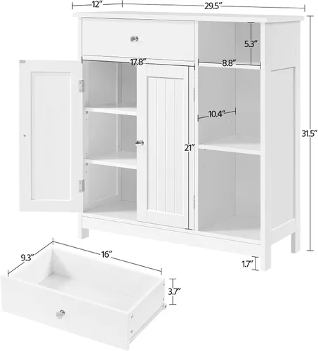 Miniatura 3 de Topeakmart Armario de baño independiente, armario de piso con cajón de almacenamiento y estantes espaciosos, organizador lateral de gabinete