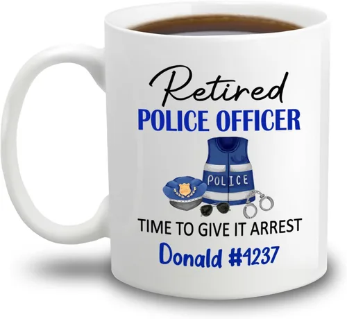 Miniatura 14 de Taza de café personalizada con nombre de oficial de policía en progreso, con nombre de oficial de policía estudiantil, taza de cerámica blanca