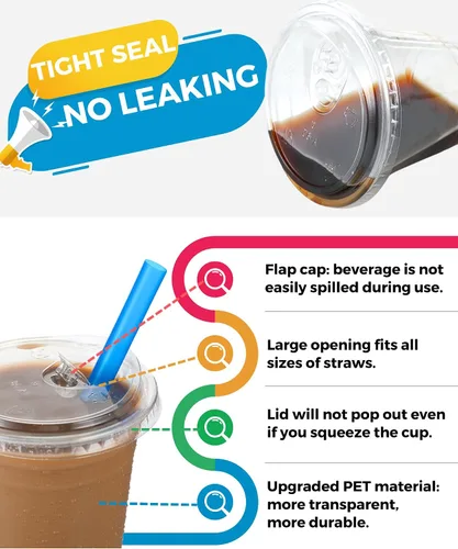 Miniatura 3 de Copas de plástico transparente de 32 oz con tapas sin paja, 25 juegos de vasos desechables de plástico para café helado, vasos para llevar con tapas