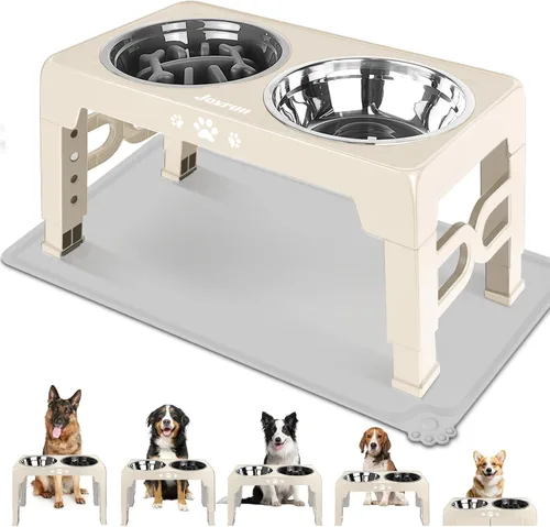 Miniatura 24 de Jovrun Cuencos Elevados para Perros, Comedero para Perros con Platos de Acero Inoxidable y Cuenco de Alimentación Lenta, Soporte Elevado Ajustable